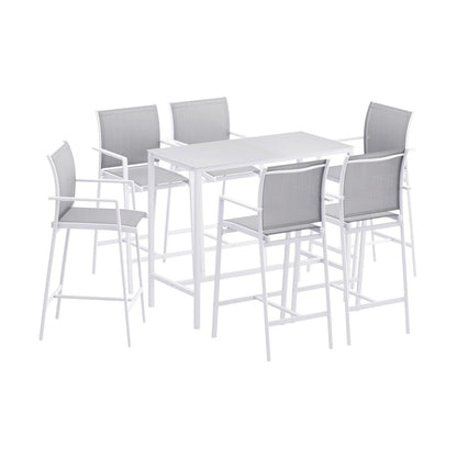 Aluminium Outdoor Dining Bar Table Patio Bistro Set White (7 Piece) - Barstool Express