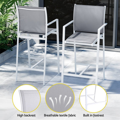 Aluminium Outdoor Dining Bar Table Patio Bistro Set White (7 Piece) - Barstool Express