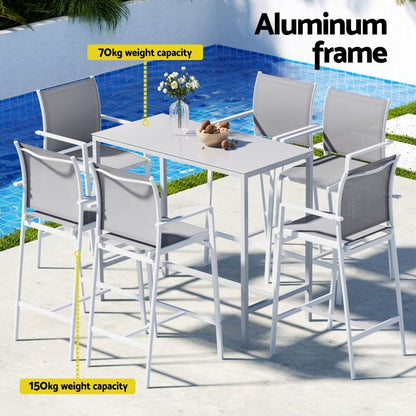 Aluminium Outdoor Dining Bar Table Patio Bistro Set White (7 Piece) - Barstool Express