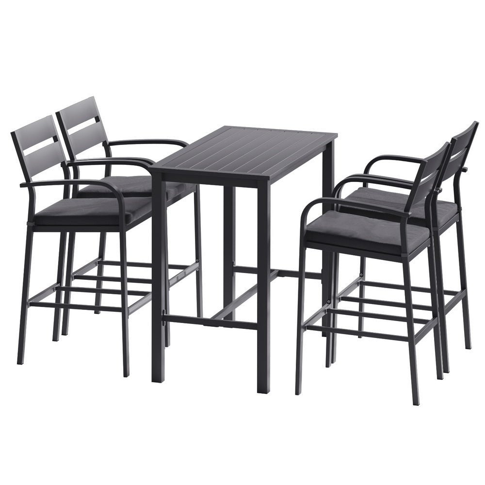 Aluminium Outdoor Dining Bistro Bar Set Black (5 Piece) - Barstool Express