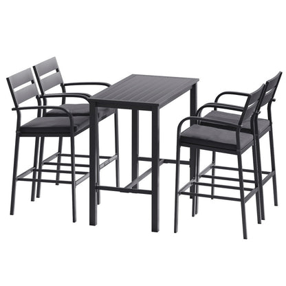 Aluminium Outdoor Dining Bistro Bar Set Black (5 Piece) - Barstool Express
