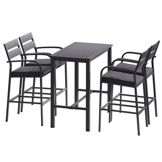 Aluminium Outdoor Dining Bistro Bar Set Black (5 Piece) - Barstool Express