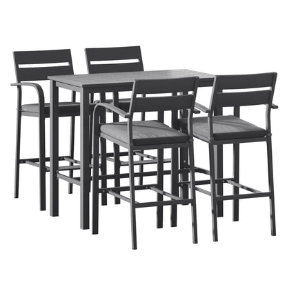 Aluminium Outdoor Dining Bistro Bar Set Black (5 Piece) - Barstool Express