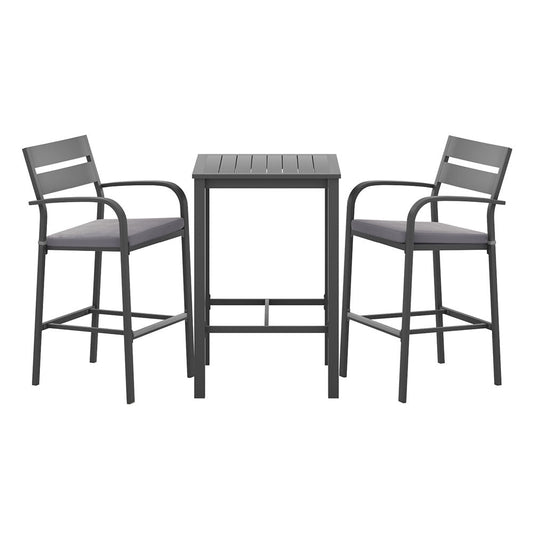 Aluminium Outdoor Dining Bistro Bar Set Black & Grey (3 Piece) - Barstool Express