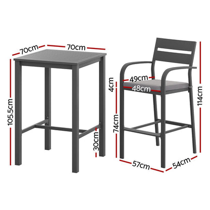 Aluminium Outdoor Dining Bistro Bar Set Black & Grey (3 Piece) - Barstool Express