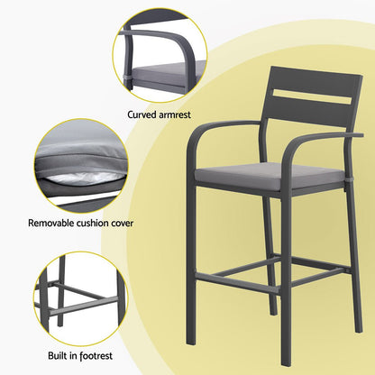 Aluminium Outdoor Dining Bistro Bar Set Black & Grey (3 Piece) - Barstool Express