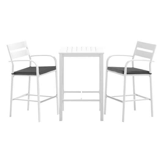 Aluminium Outdoor Dining Bistro Bar Set White & Grey (3 Piece) - Barstool Express
