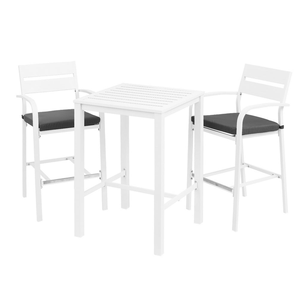 Aluminium Outdoor Dining Bistro Bar Set White & Grey (3 Piece) - Barstool Express