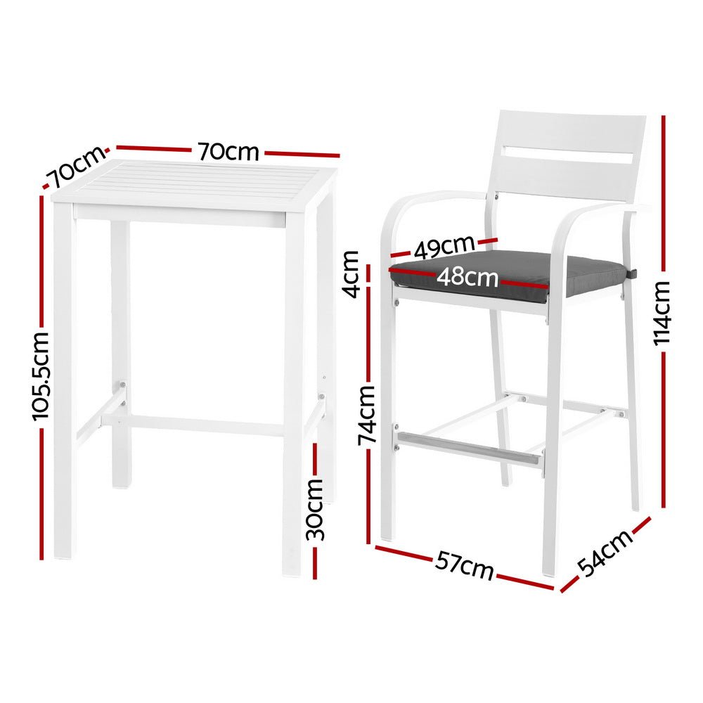 Aluminium Outdoor Dining Bistro Bar Set White & Grey (3 Piece) - Barstool Express