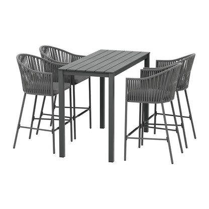 Aluminium Outdoor Dining Bistro Bar Table Set White with Rope Chairs (5 Piece) - Barstool Express