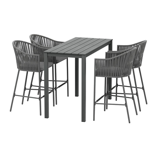 Aluminium Outdoor Dining Bistro Bar Table Set White with Rope Chairs (5 Piece) - Barstool Express