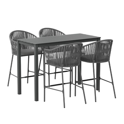 Aluminium Outdoor Dining Bistro Bar Table Set White with Rope Chairs (5 Piece) - Barstool Express