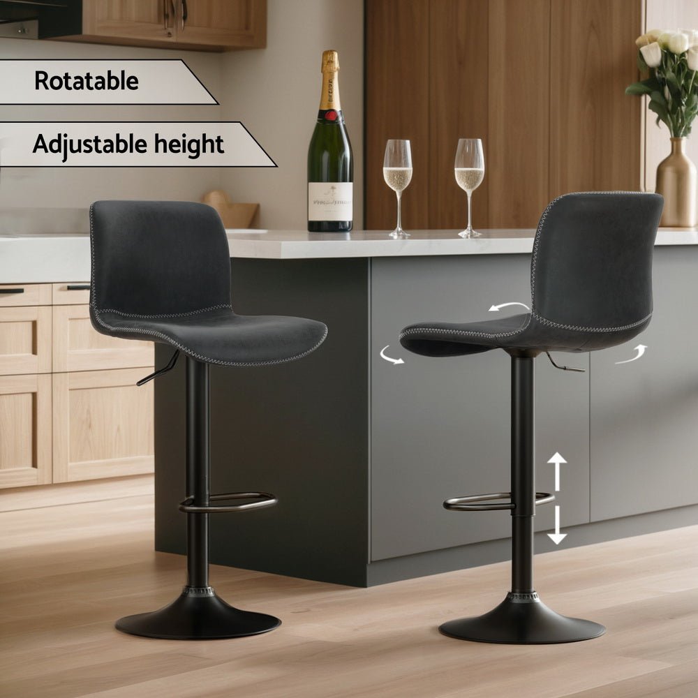 Amy Vintage Leather Adjustable Bar Stool Black (Set of 2) - Barstool Express