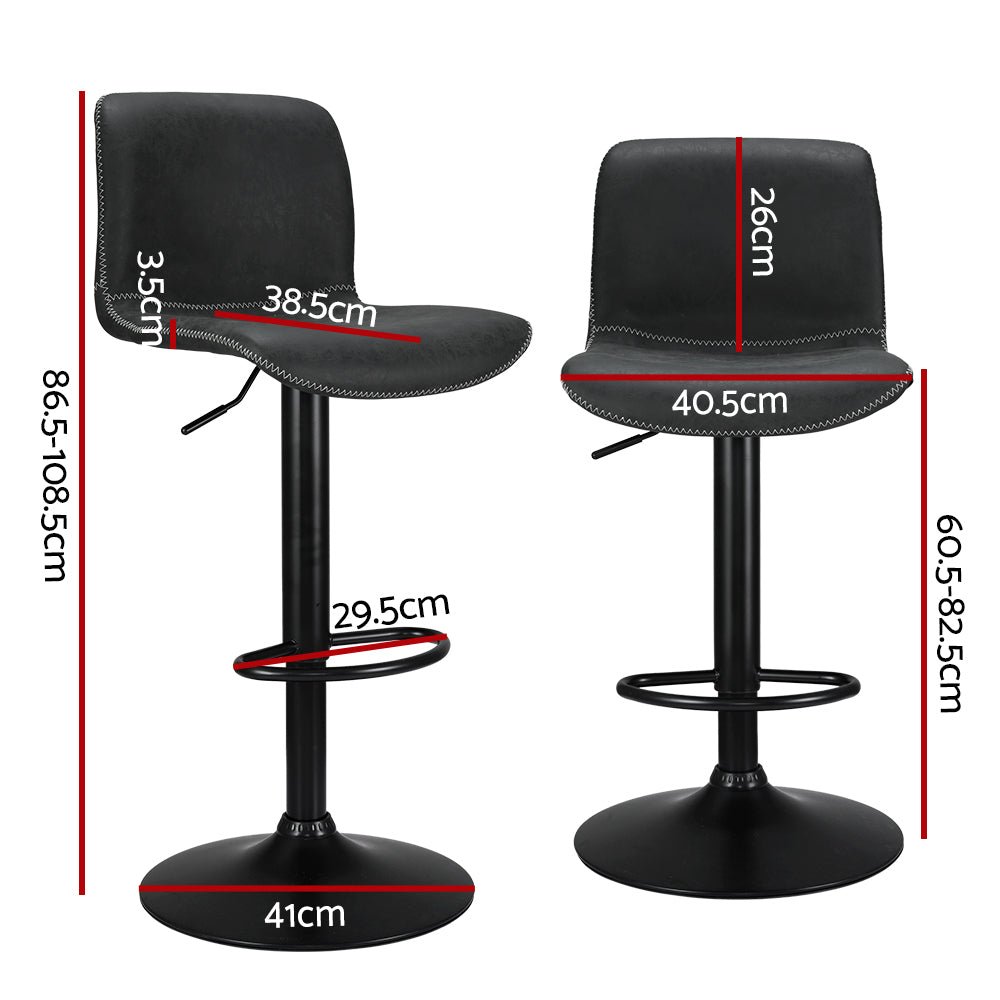 Amy Vintage Leather Adjustable Bar Stool Black (Set of 2) - Barstool Express