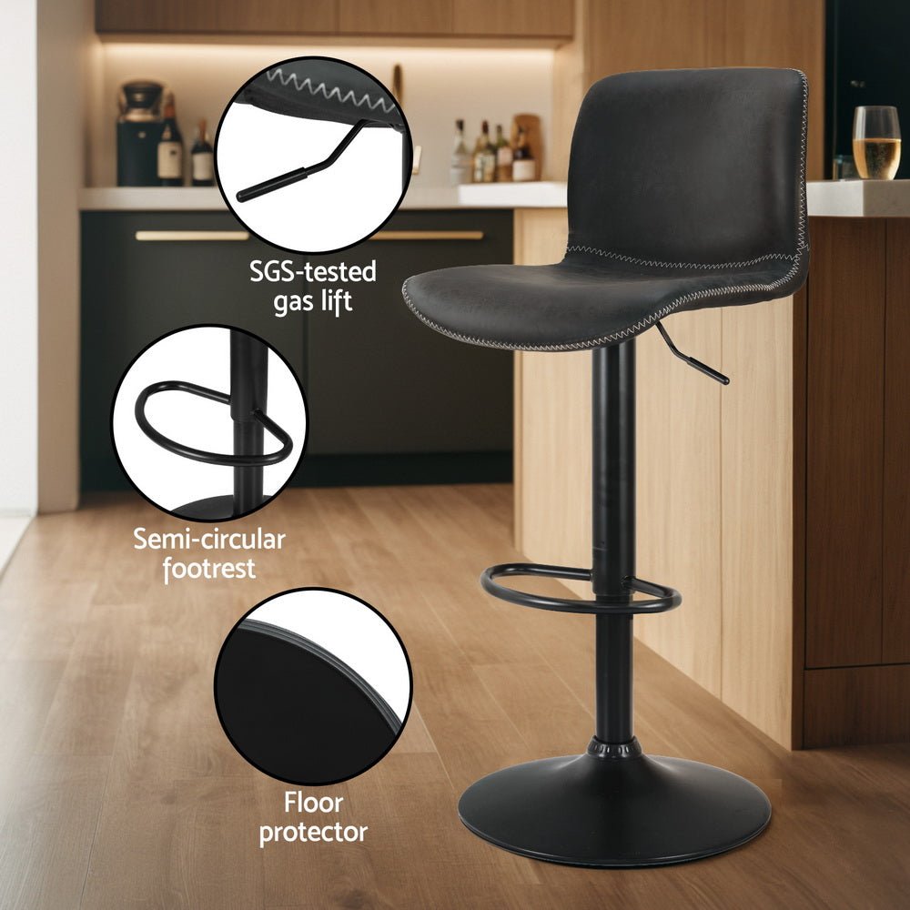 Amy Vintage Leather Adjustable Bar Stool Black (Set of 2) - Barstool Express