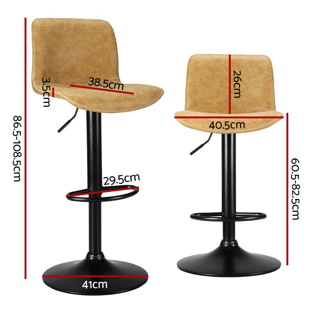 Amy Vintage Leather Adjustable Bar Stool Brown (Set of 2) - Barstool Express