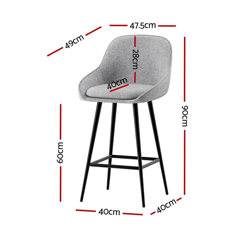 Gray bar stool with dimensions marked on a white background