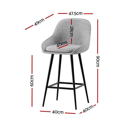 Gray bar stool with dimensions marked on a white background