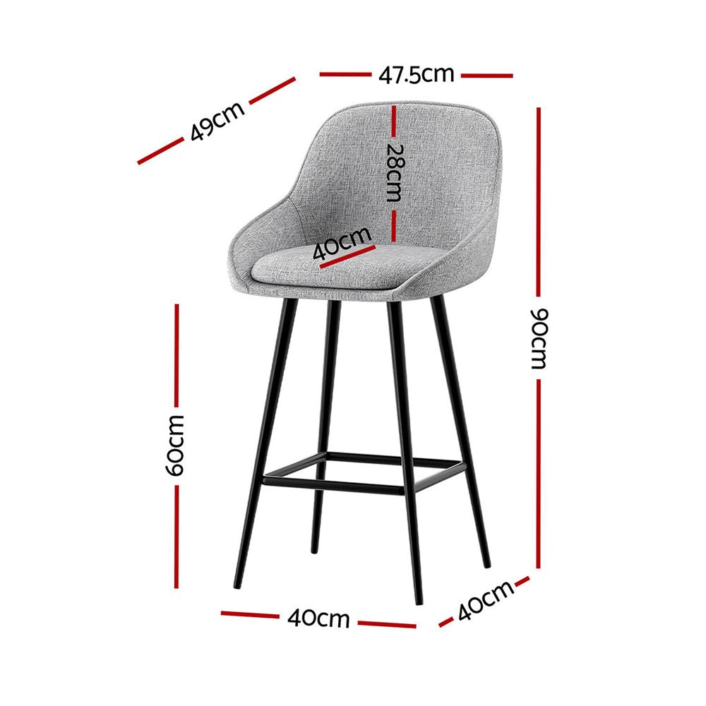 Gray bar stool with dimensions marked on a white background