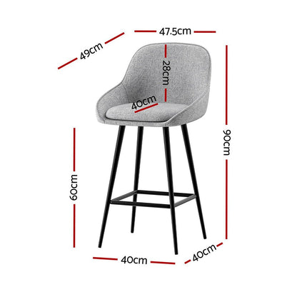 Gray bar stool with dimensions marked on a white background