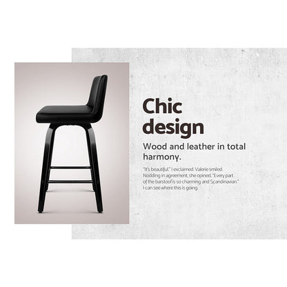 Axel Leather Padded Swivel Bar Stools 66cm Black (Set of 2) - Barstool Express