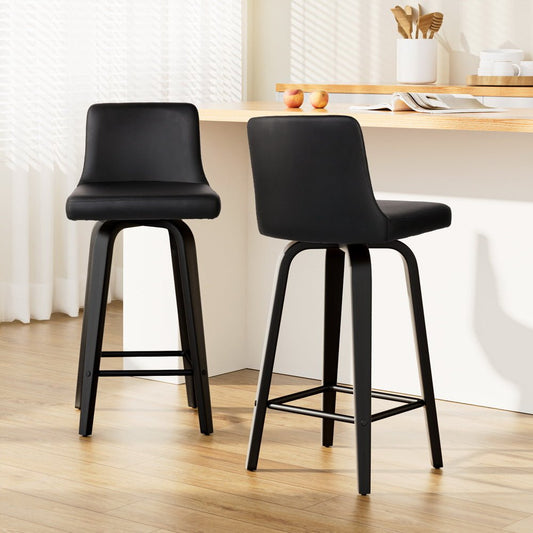 Axel Leather Padded Swivel Bar Stools 66cm Black (Set of 2) - Barstool Express