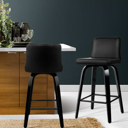 Axel Leather Padded Swivel Bar Stools 66cm Black (Set of 2) - Barstool Express