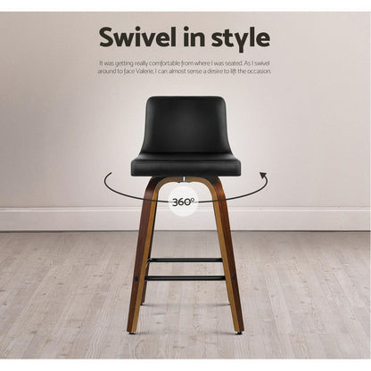 Axel Leather Padded Swivel Bar Stools 66cm Walnut & Black (Set of 2) - Barstool Express