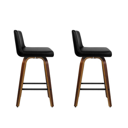 Axel Leather Padded Swivel Bar Stools 66cm Walnut & Black (Set of 2) - Barstool Express