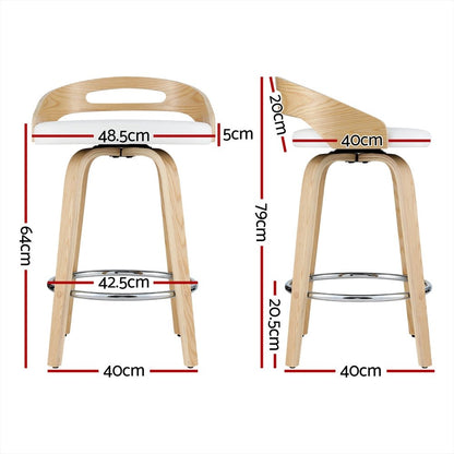 Brennan Leather Swivel Bar Stools 64cm Timber White (Set of 2) - Barstool Express