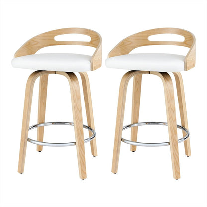 Brennan Leather Swivel Bar Stools 64cm Timber White (Set of 2) - Barstool Express
