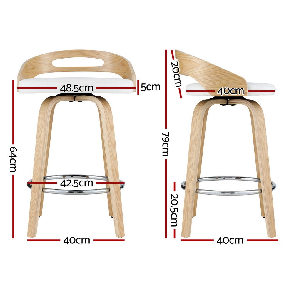 Brennan Leather Swivel Bar Stools 64cm Timber White (Set of 4) - Barstool Express