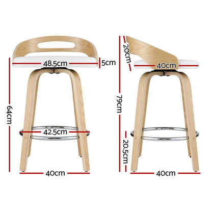 Brennan Leather Swivel Bar Stools 64cm Timber White (Set of 4) - Barstool Express