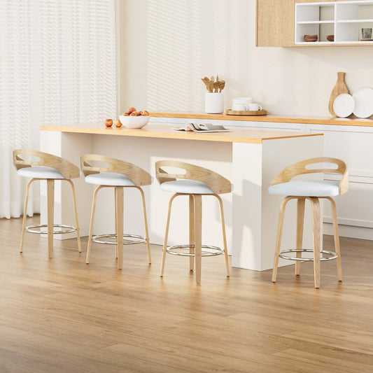 Brennan Leather Swivel Bar Stools 64cm Timber White (Set of 4) - Barstool Express