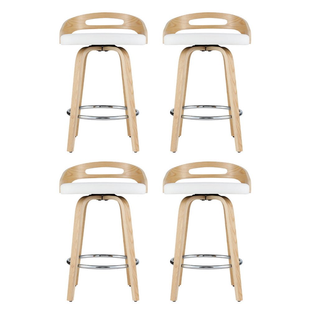 Brennan Leather Swivel Bar Stools 64cm Timber White (Set of 4) - Barstool Express