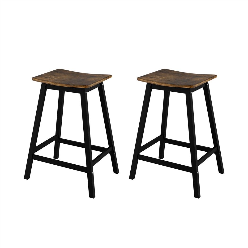 Set of two Brooks rustic brown industrial wooden bar stools with black legs