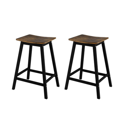 Set of two Brooks rustic brown industrial wooden bar stools with black legs
