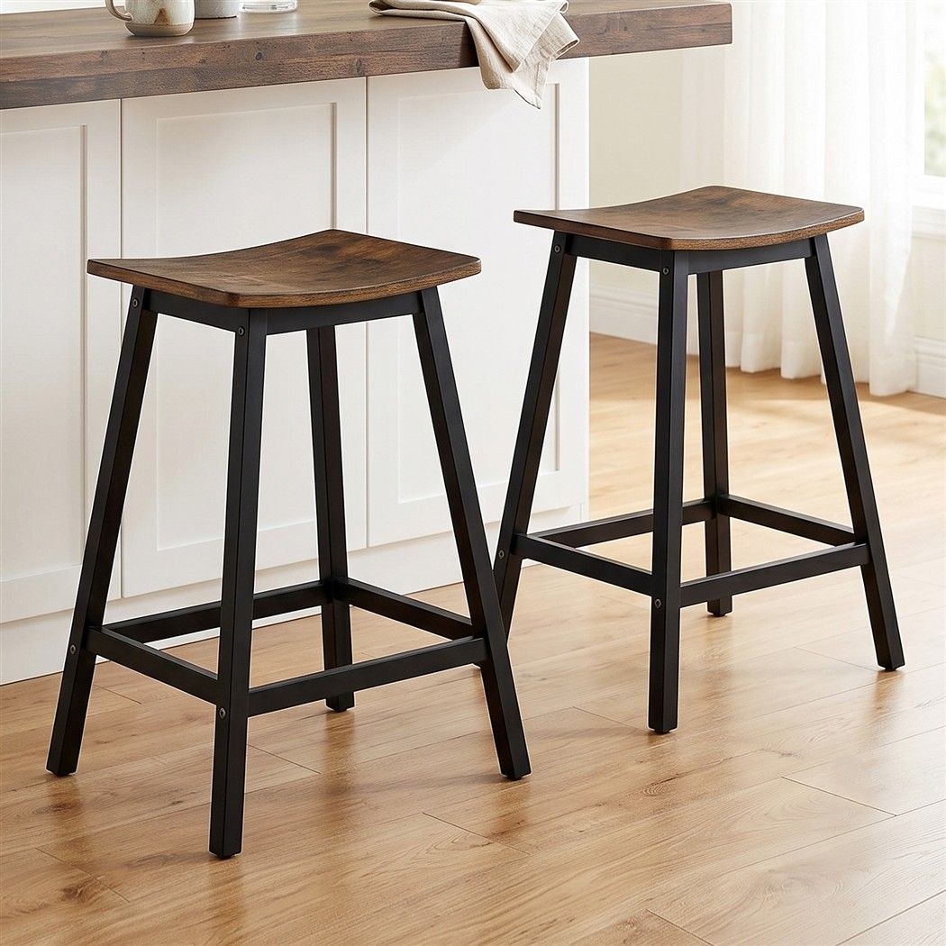 Two Brooks 65cm wooden bar stools in a modern kitchen setting