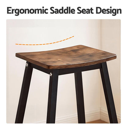 Brooks wooden bar stool with ergonomic rustic brown saddle seat