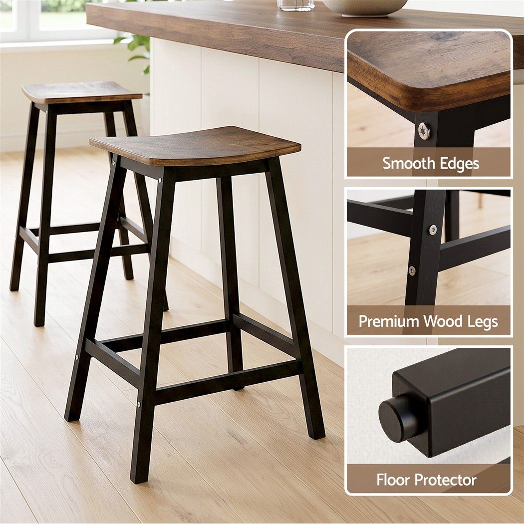 Brooks wooden bar stool with smooth edges, black legs and floor protectors