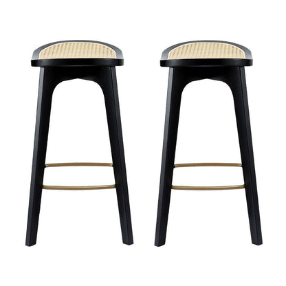 Cane Rattan Counter Kitchen Dinning Chair Bamboo Saddle Black (Set of 2) - Barstool Express