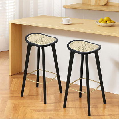 Cane Rattan Counter Kitchen Dinning Chair Bamboo Saddle Black (Set of 2) - Barstool Express