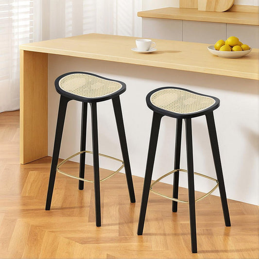 Cane Rattan Counter Kitchen Dinning Chair Bamboo Saddle Black (Set of 2) - Barstool Express