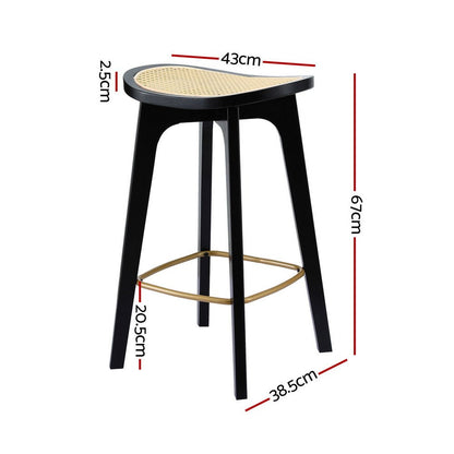 Cane Rattan Counter Kitchen Dinning Chair Bamboo Saddle Black (Set of 2) - Barstool Express