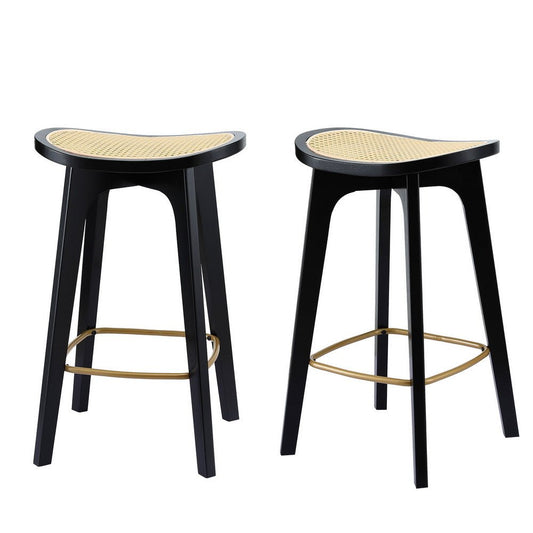 Cane Rattan Counter Kitchen Dinning Chair Bamboo Saddle Black (Set of 2) - Barstool Express