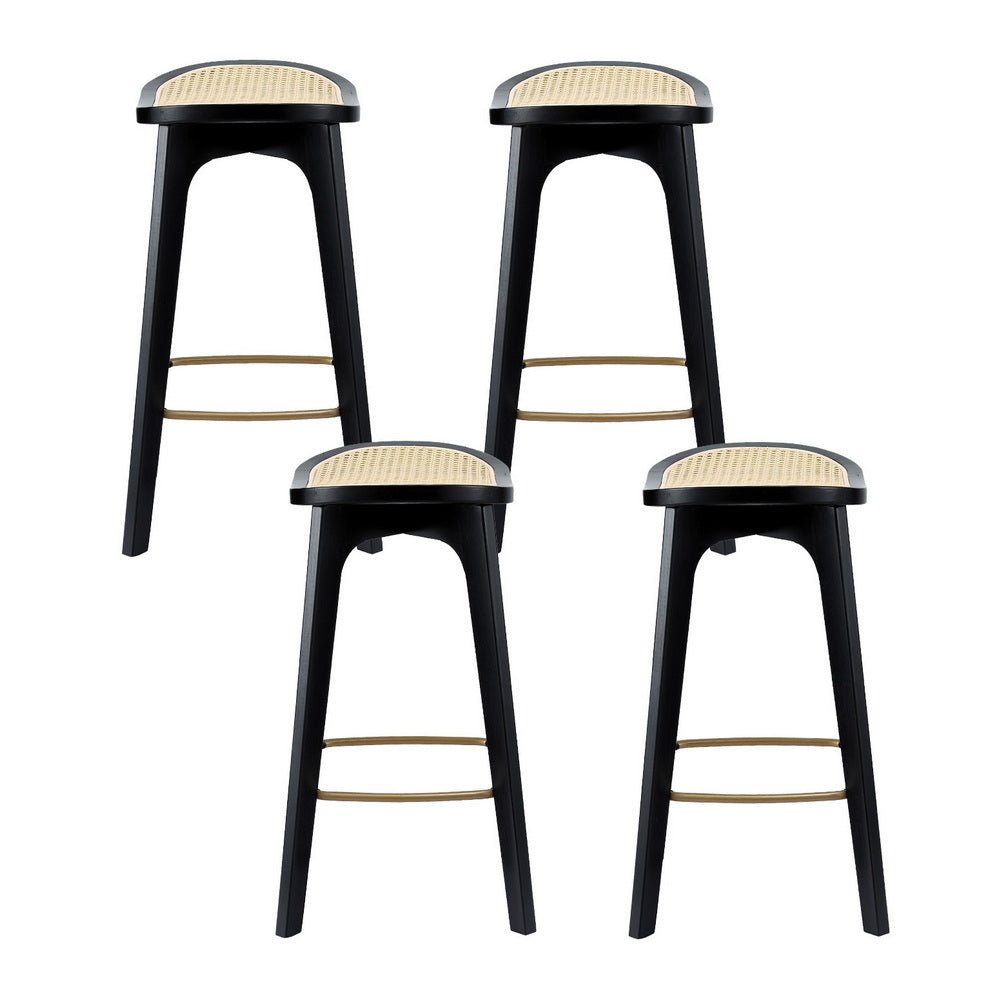 Cane Rattan Counter Kitchen Dinning Chair Bamboo Saddle Black (Set of 4) - Barstool Express