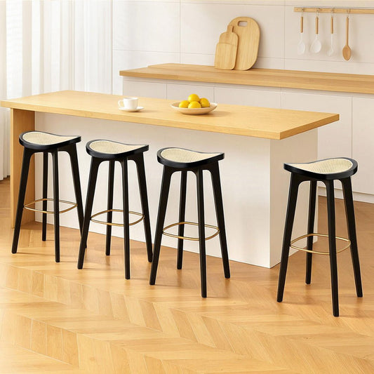 Cane Rattan Counter Kitchen Dinning Chair Bamboo Saddle Black (Set of 4) - Barstool Express
