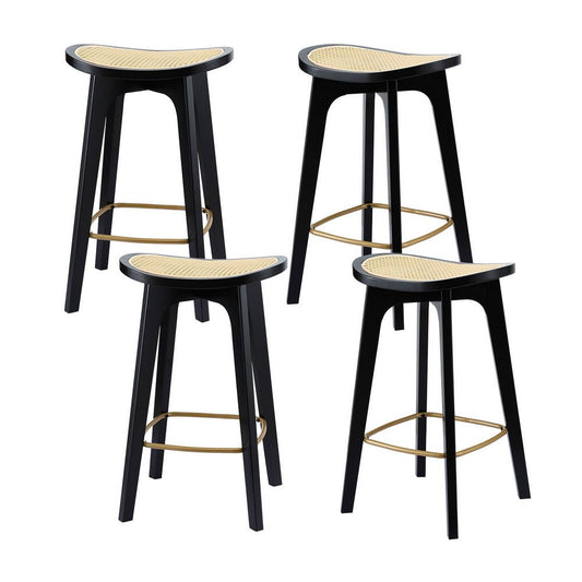 Cane Rattan Counter Kitchen Dinning Chair Bamboo Saddle Black (Set of 4) - Barstool Express
