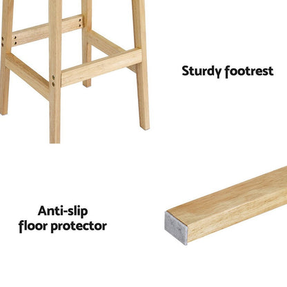 Wooden stool with a sturdy footrest and anti-slip floor protector on a white background