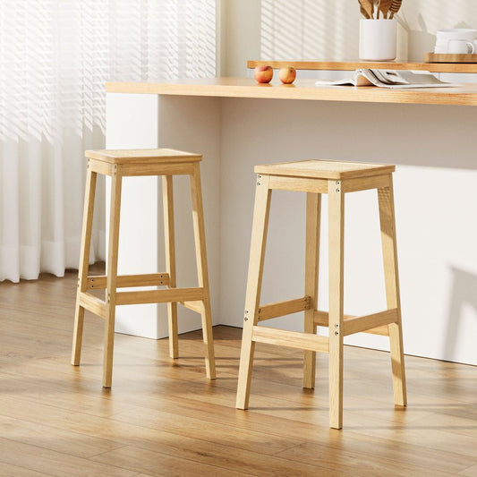 Coral Rattan Rubberwood Bar Stool 70cm Natural (Set of 2) - Barstool Express